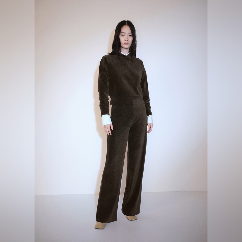 Mango khaki Co-ord set corduroy sweatshirt + pants NWT